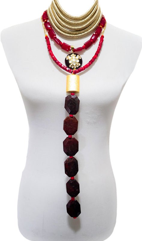 Old African Red Jasper and Coral Layered Necklace - L.Signature Collection by L.Styles