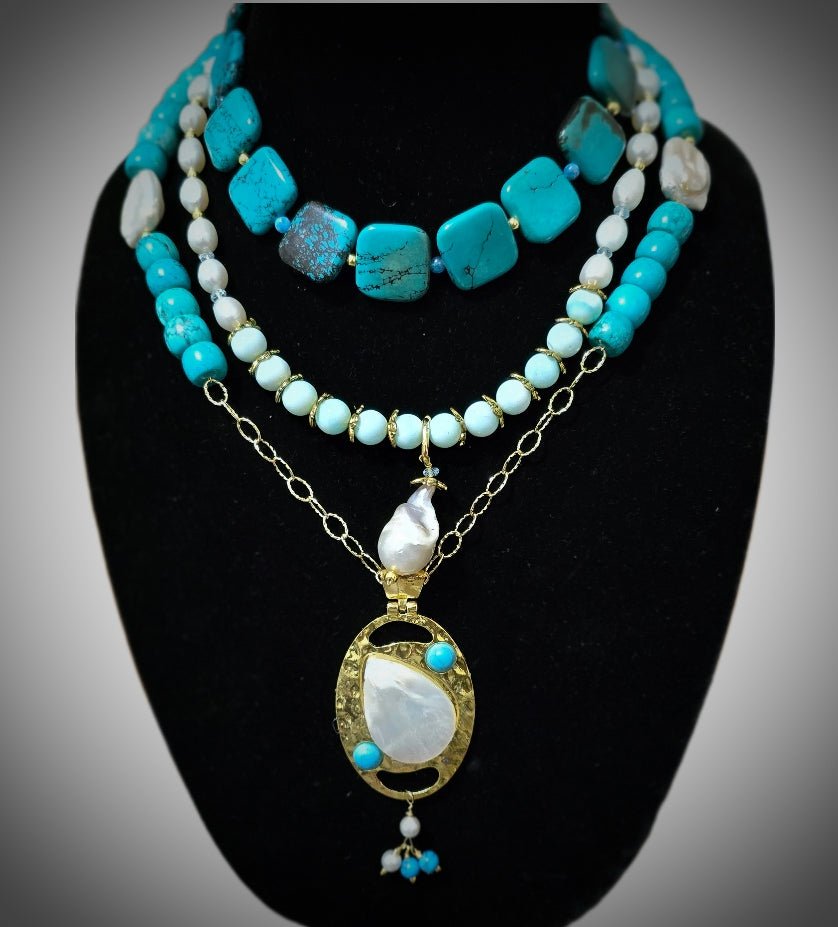 "The Deep Blue Sea" |Turquoise and Freshwater Pearl Necklace L.Signature Collection by L.Styles