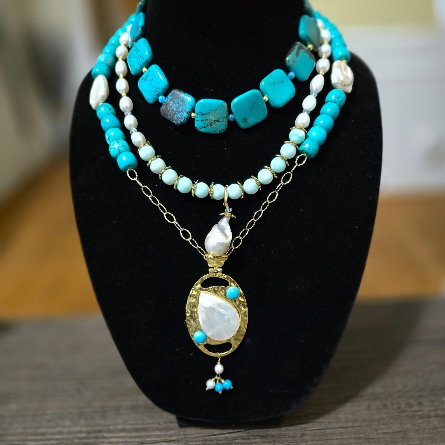 "The Deep Blue Sea" |Turquoise and Freshwater Pearl Necklace L.Signature Collection by L.Styles