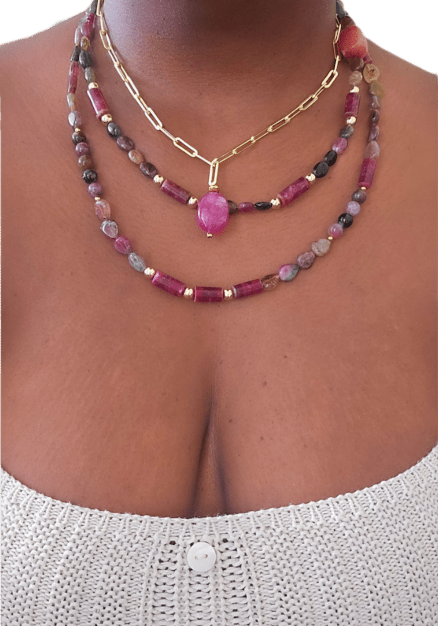 Watermelon Tourmaline and Ruby Layered Necklace - L.Signature Collection by L.Styles