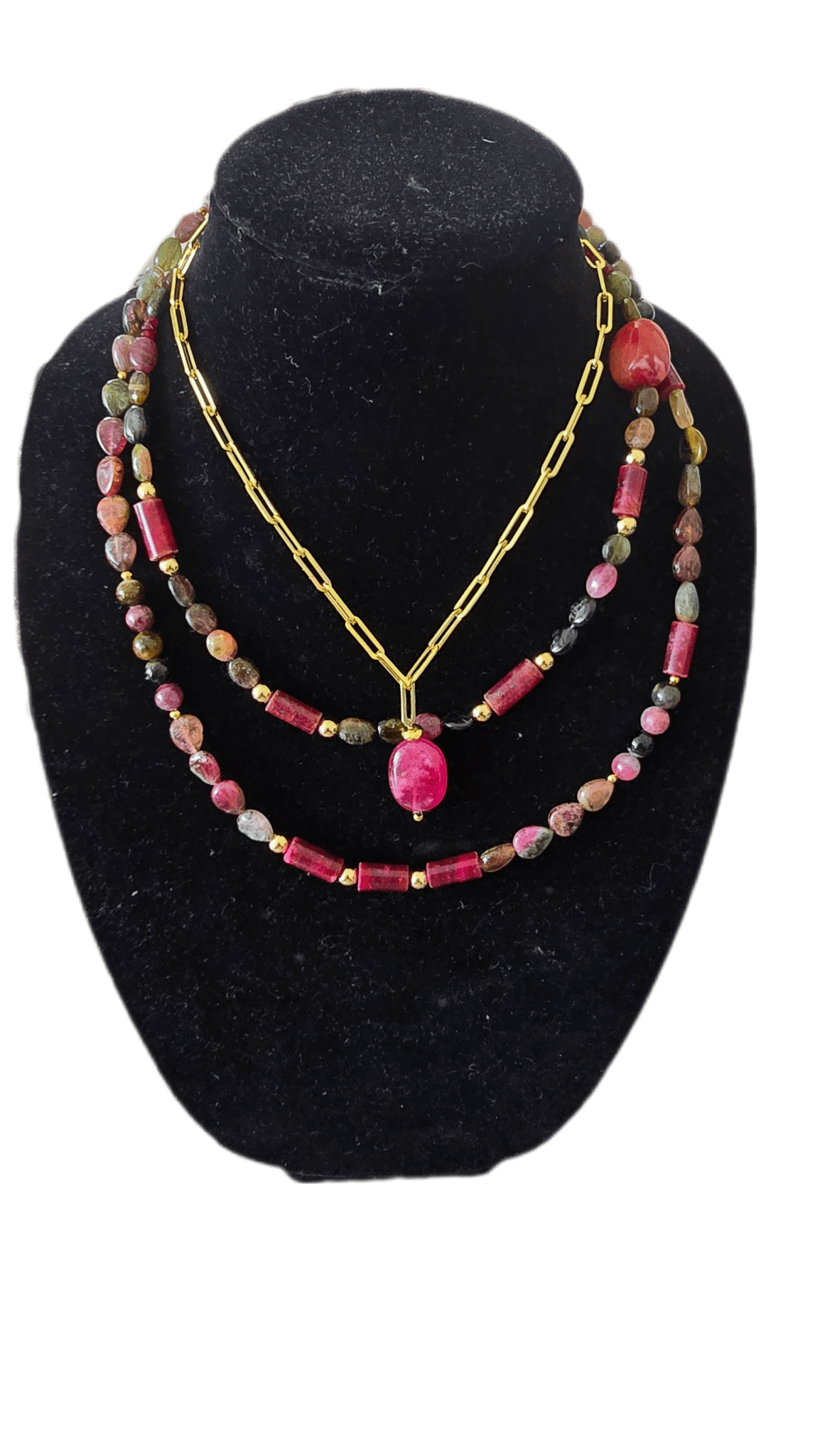 Watermelon Tourmaline and Ruby Layered Necklace - L.Signature Collection by L.Styles