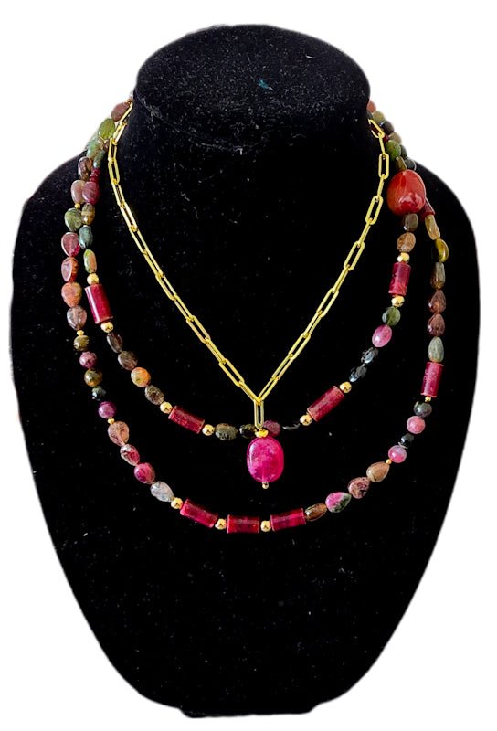Watermelon Tourmaline and Ruby Layered Necklace - L.Signature Collection by L.Styles