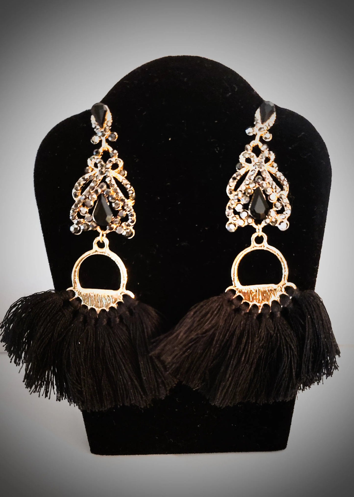Black Austrian Crystal Tassel Earrings freeshipping - L.Signature Collection by L.Styles