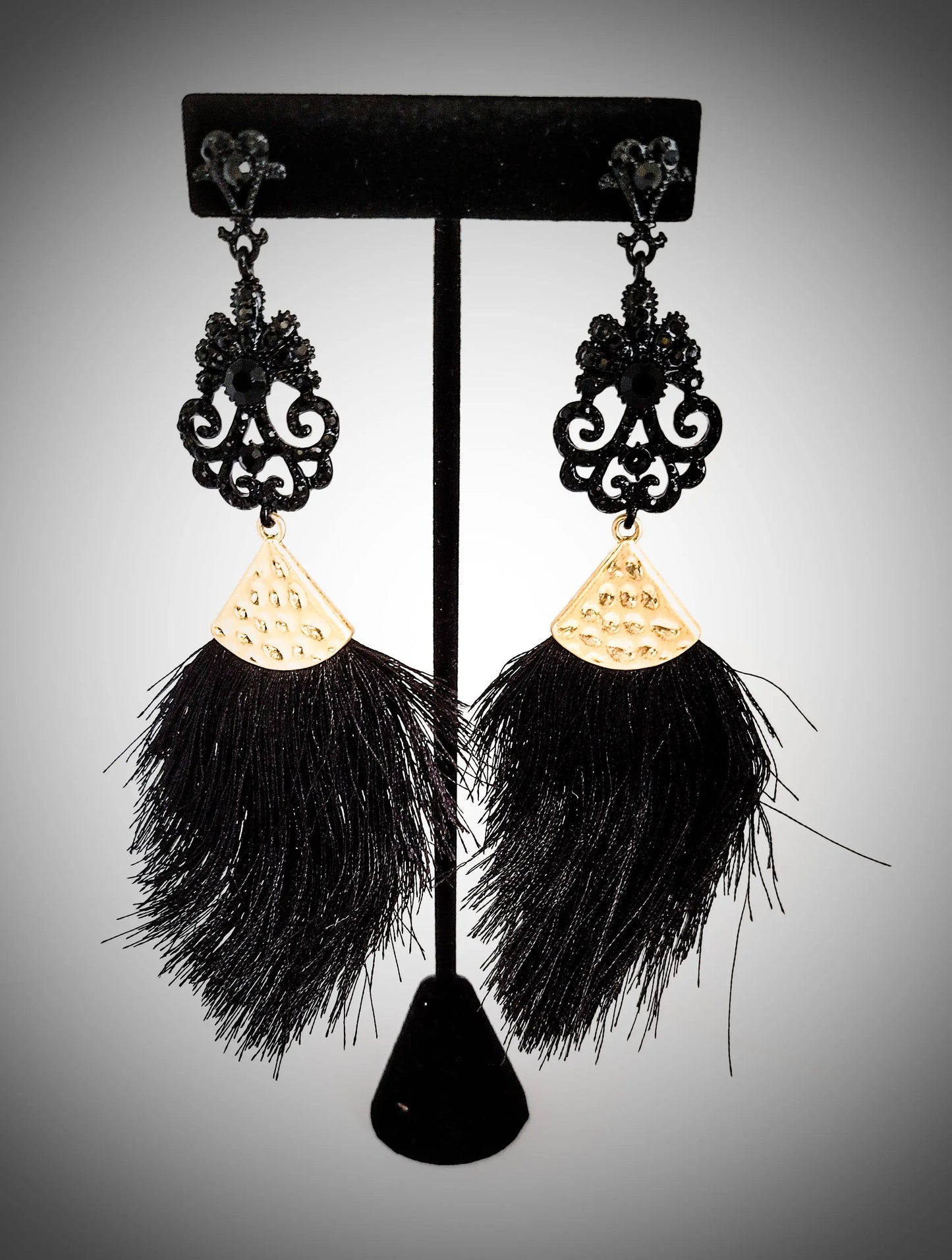Black and Gold Tassel Earrings L.Signature Collection by L.Styles