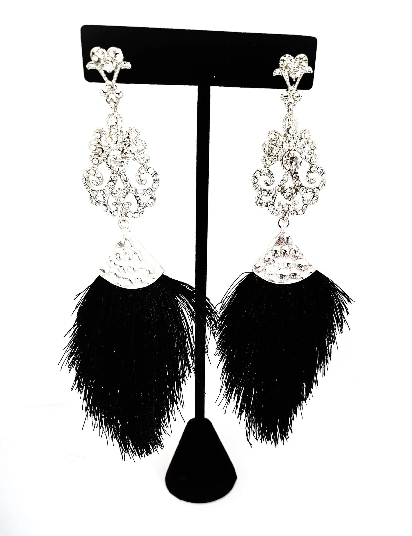 Black and Silver Tassel Earrings L.Signature Collection by L.Styles