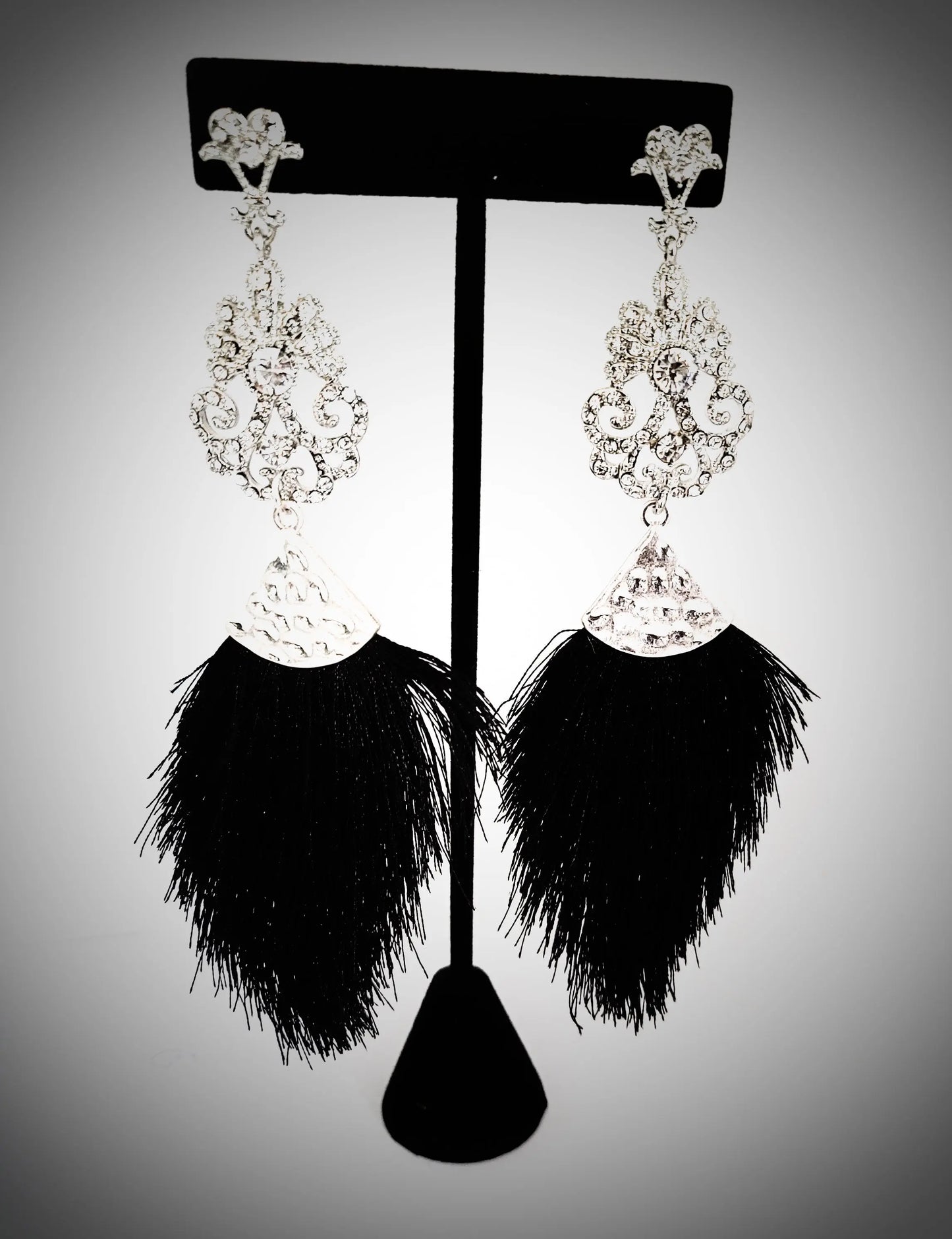 Black and Silver Tassel Earrings L.Signature Collection by L.Styles