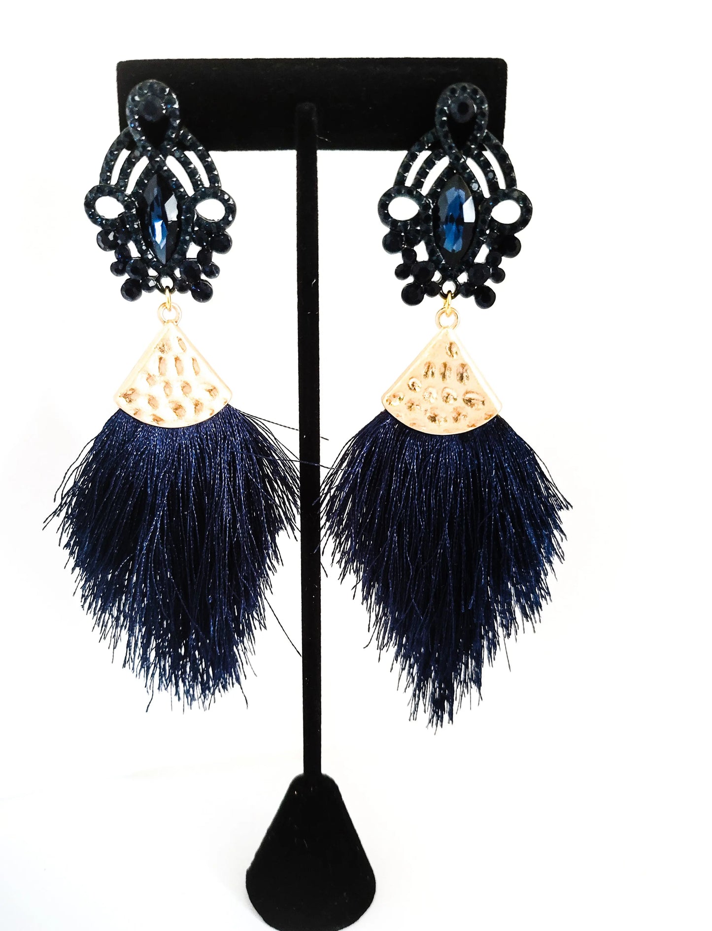 Navy Blue and Gold Tassel Earrings L.Signature Collection by L.Styles