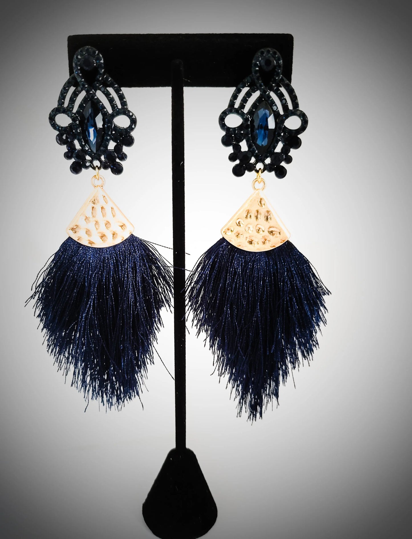 Navy Blue and Gold Tassel Earrings L.Signature Collection by L.Styles