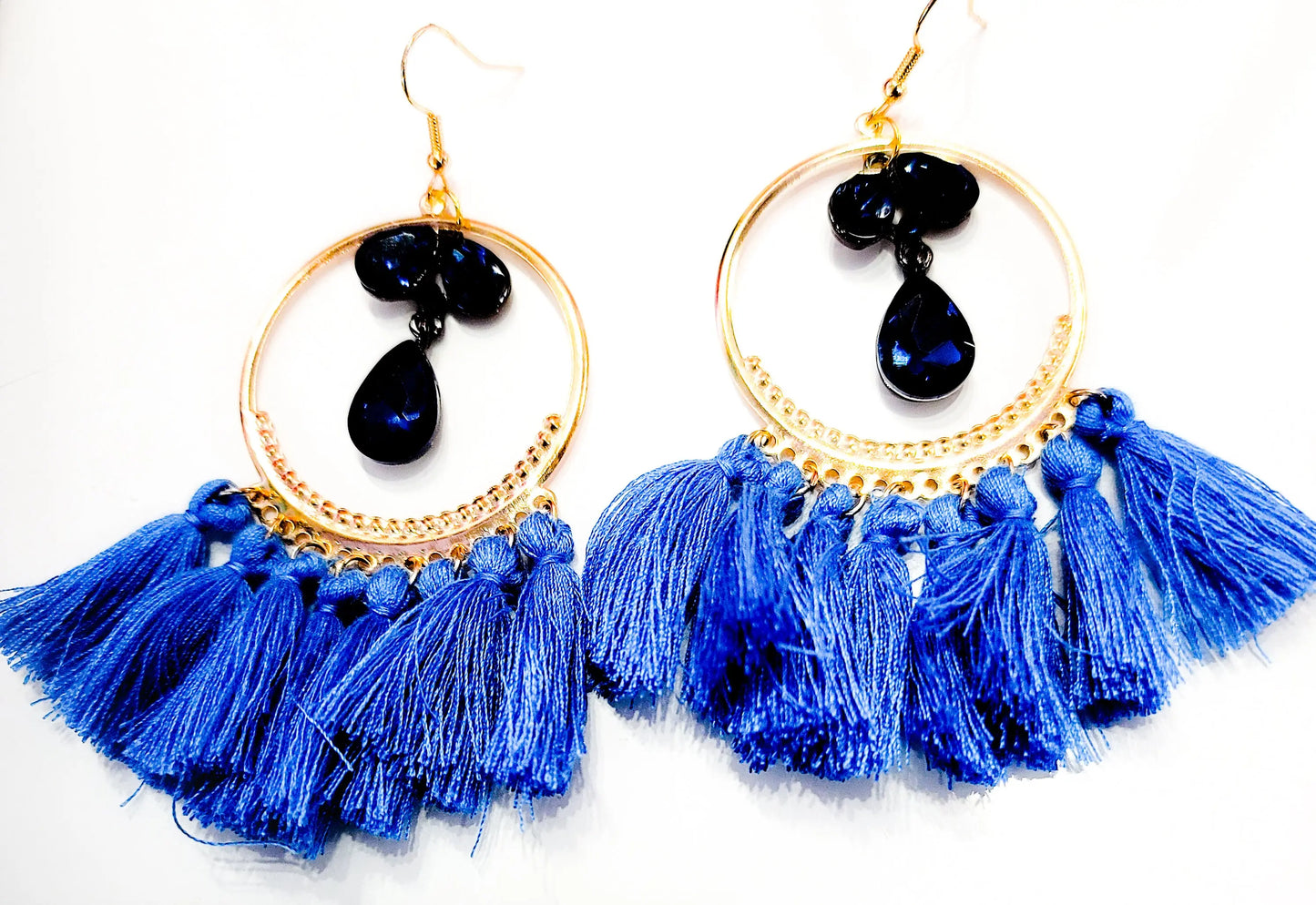 Royal Blue Austrian Crystal Tassel Earrings L.Signature Collection by L.Styles