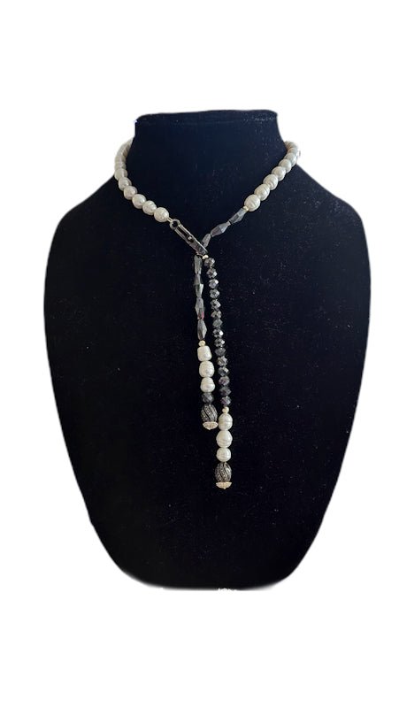 14k gold Natural Black Diamonds and Freshwater Pearls Collar Necklace - L.Signature Collection by L.Styles