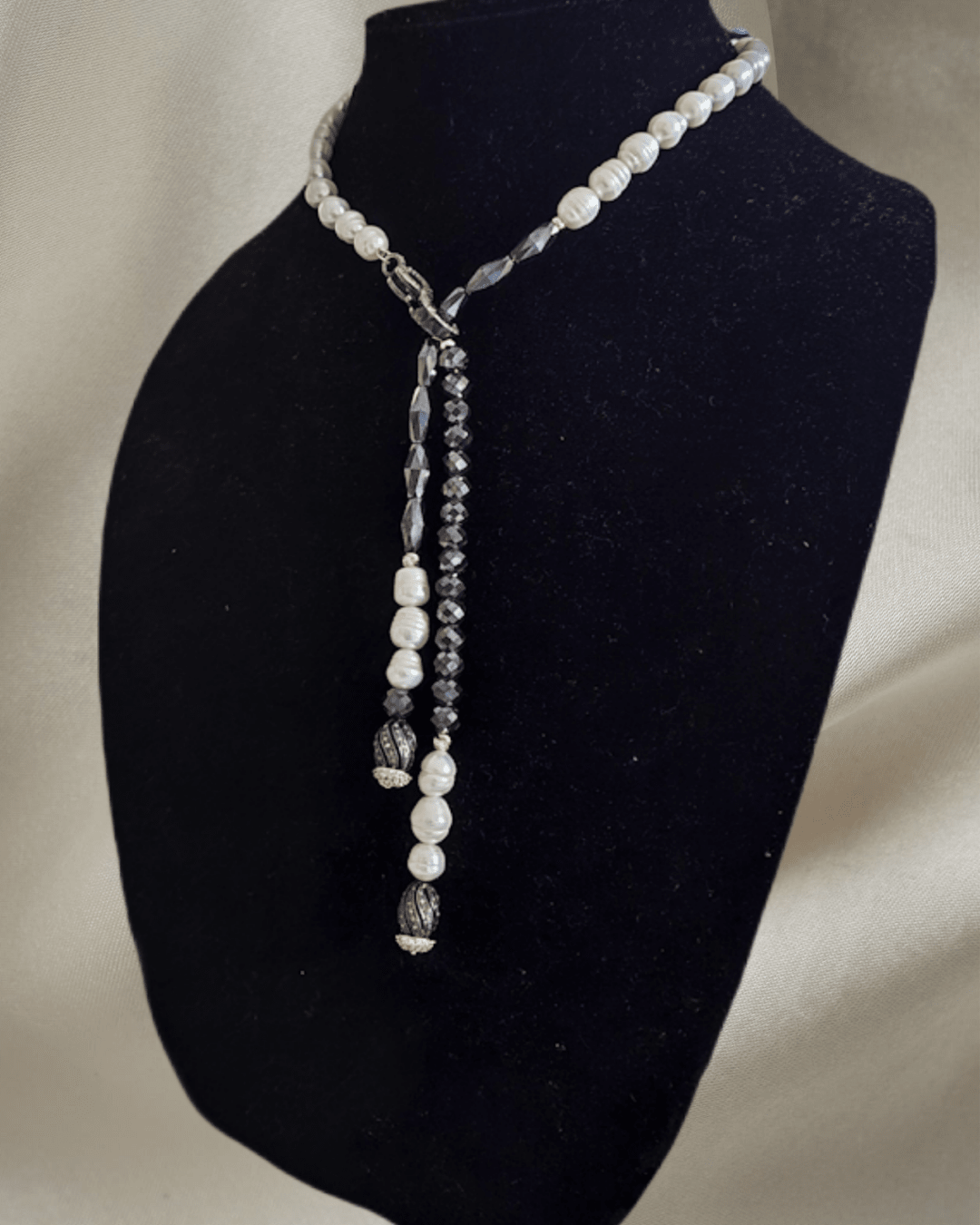14k gold Natural Black Diamonds and Freshwater Pearls Collar Necklace - L.Signature Collection by L.Styles
