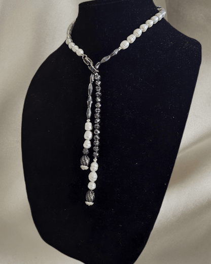14k gold Natural Black Diamonds and Freshwater Pearls Collar Necklace - L.Signature Collection by L.Styles
