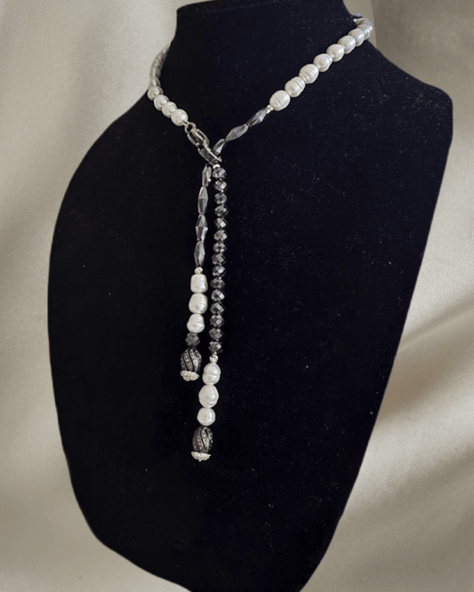 14k gold Natural Black Diamonds and Freshwater Pearls Collar Necklace - L.Signature Collection by L.Styles