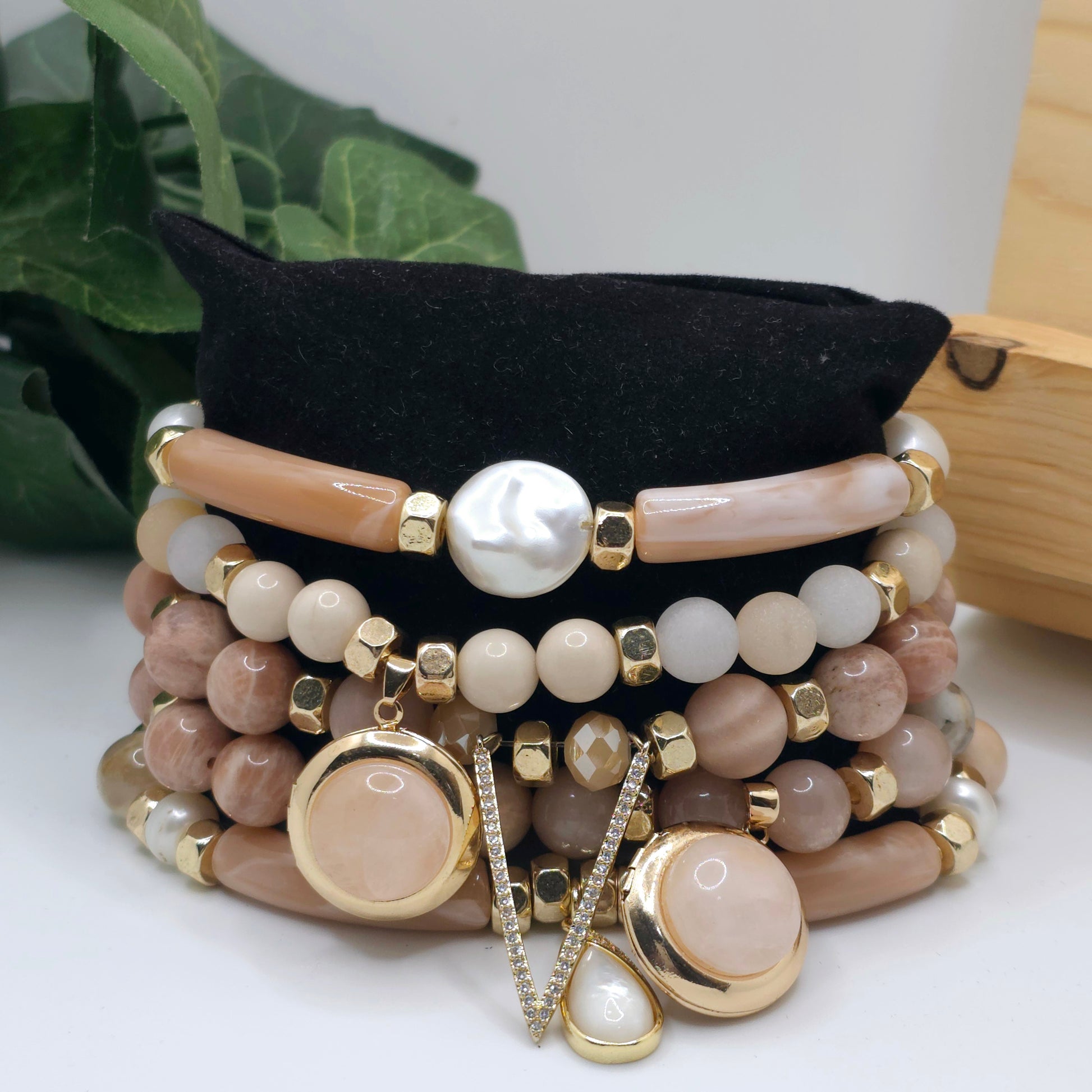 Natural Sunstone and Peach Moonstone Bracelet set L.Signature Collection by L.Styles