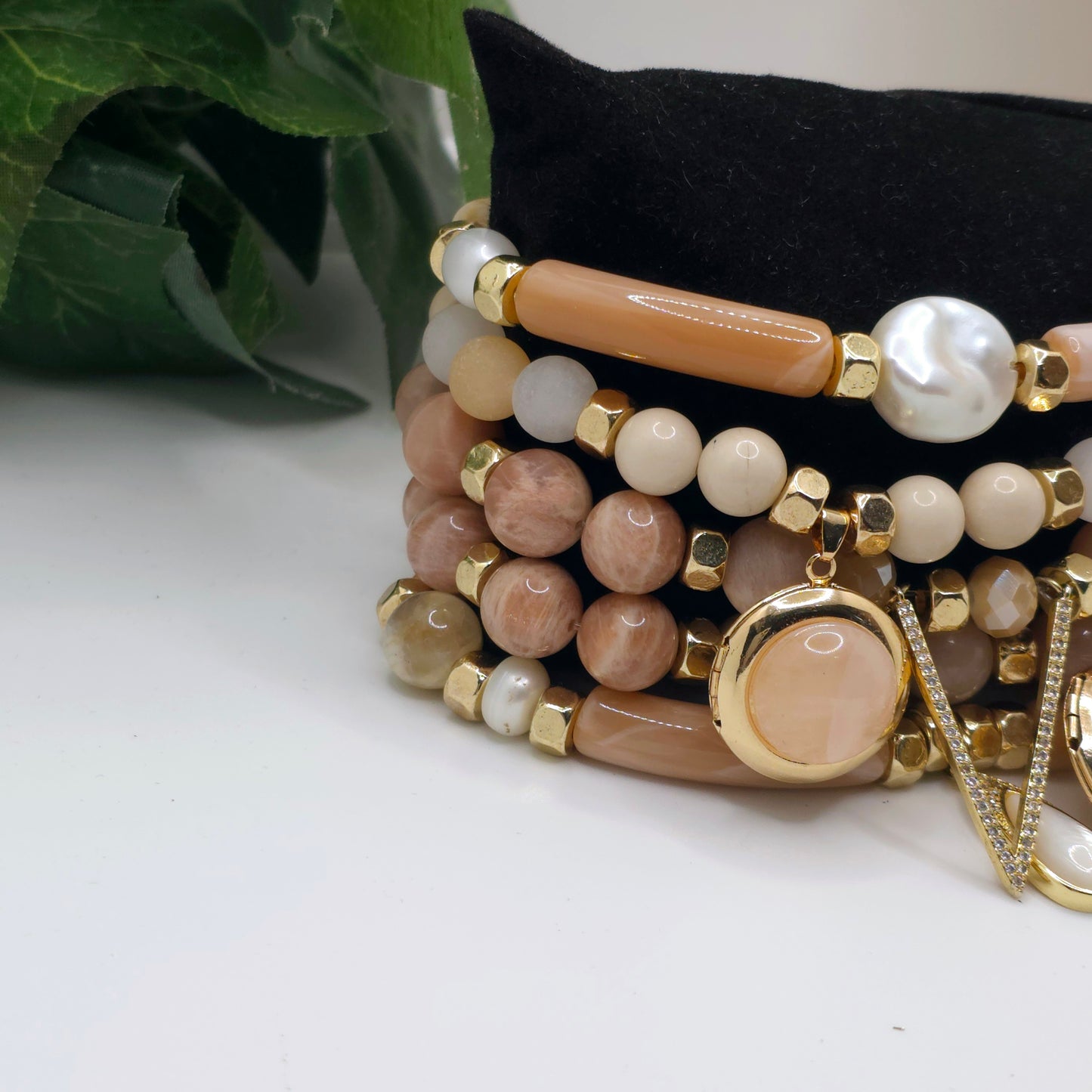 Natural Sunstone and Peach Moonstone Bracelet set L.Signature Collection by L.Styles