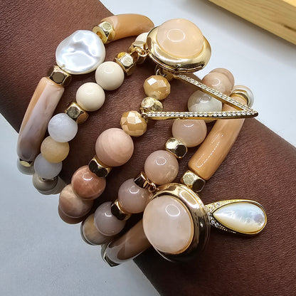 Natural Sunstone and Peach Moonstone Bracelet set L.Signature Collection by L.Styles