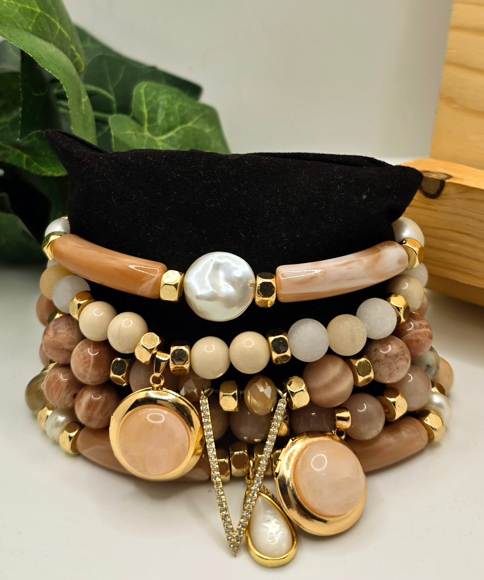 Natural Sunstone and Peach Moonstone Bracelet set L.Signature Collection by L.Styles