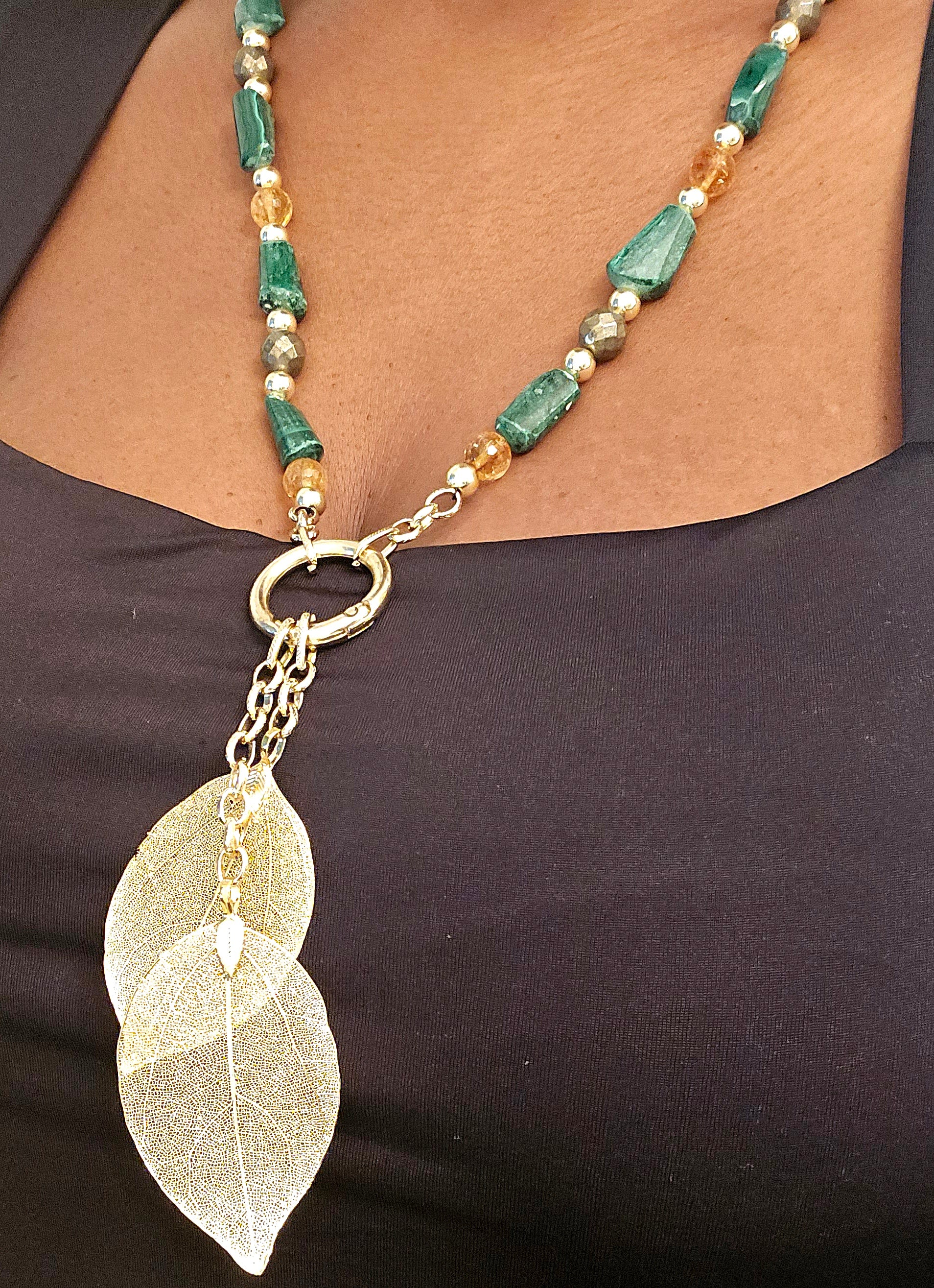 "Abundance Of Wealth" Necklace |Malachite , Citrine, and Pyrite L.Signature Collection by L.Styles