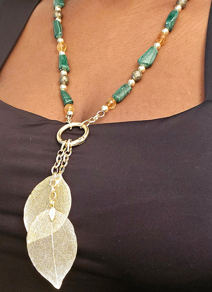 "Abundance Of Wealth" Necklace |Malachite , Citrine, and Pyrite L.Signature Collection by L.Styles