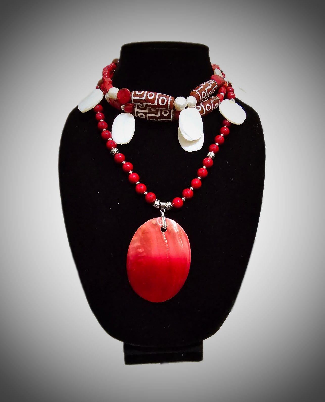 Red Coral and Shell Choker Necklace Set L.Signature Collection by L.Styles