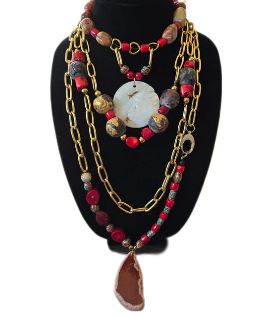 Antique Coral and Jasper Layered Necklace L.Signature Collection by L.Styles