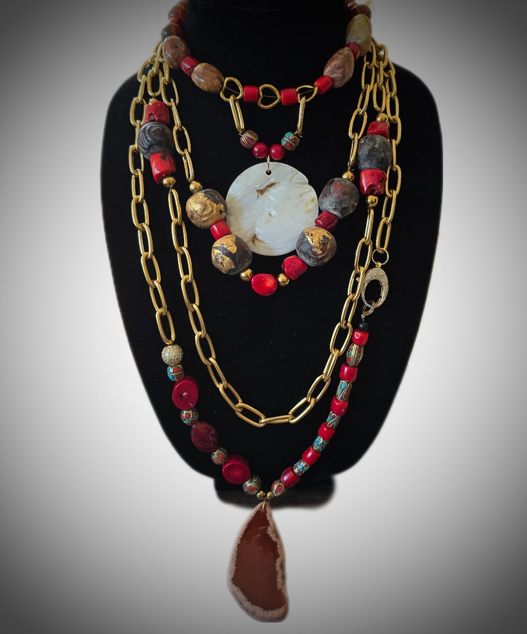 Antique Coral and Jasper Layered Necklace L.Signature Collection by L.Styles