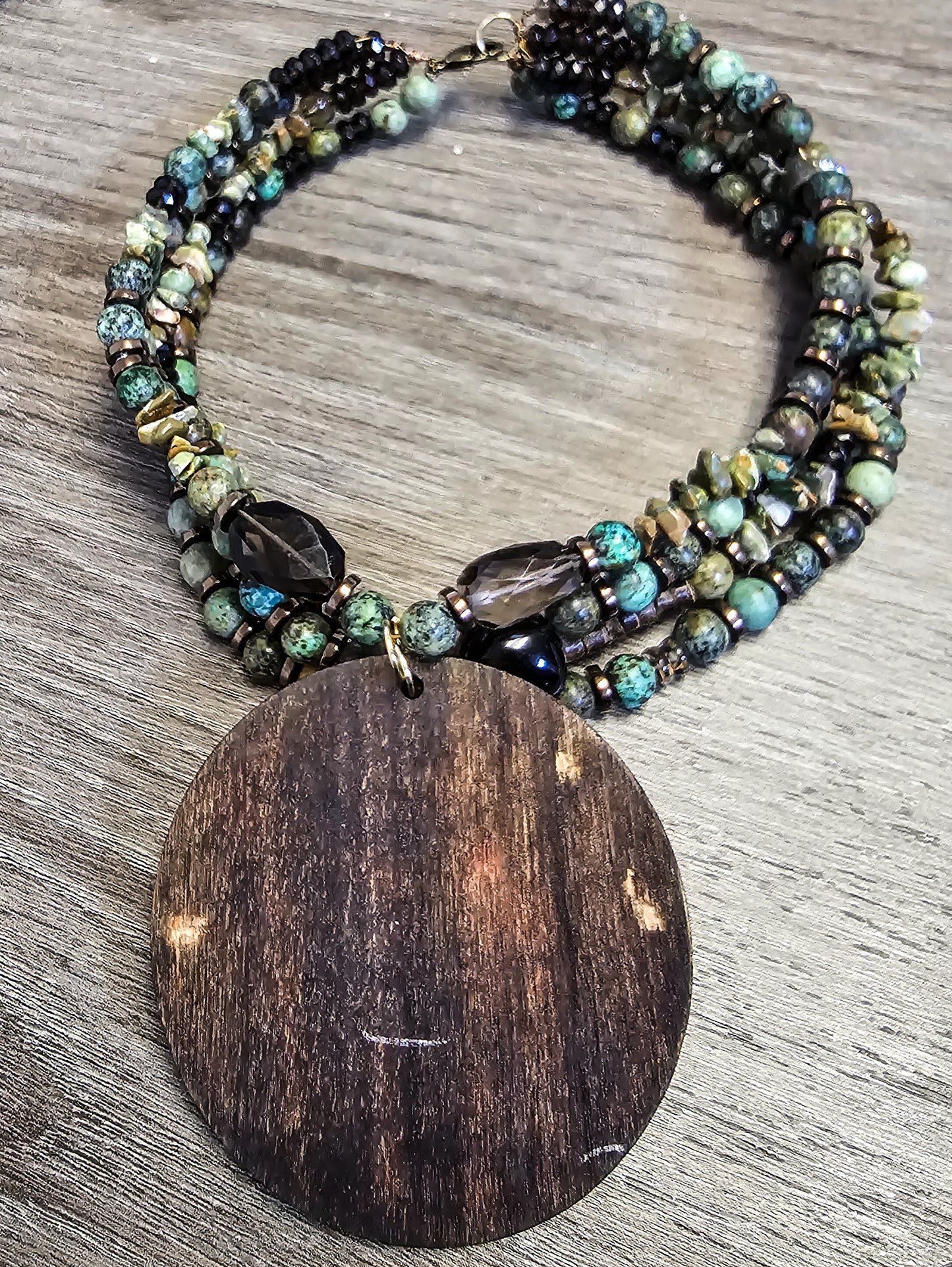 African Turquoise and Smoky Quartz Choker L.Signature Collection by L.Styles