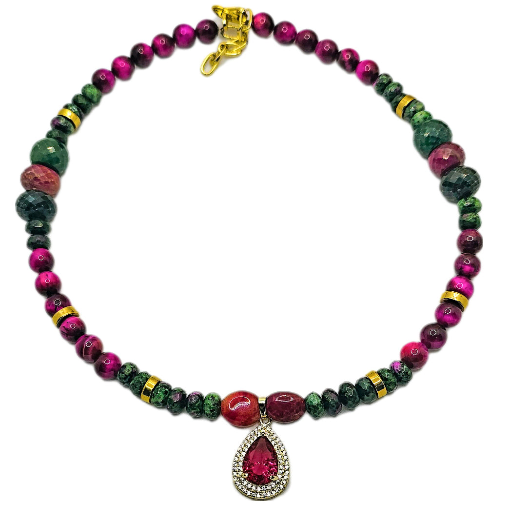 "Fifty Shades of Pink"| Tiger Eye and Ruby Zoisite Necklace L.Signature Collection by L.Styles