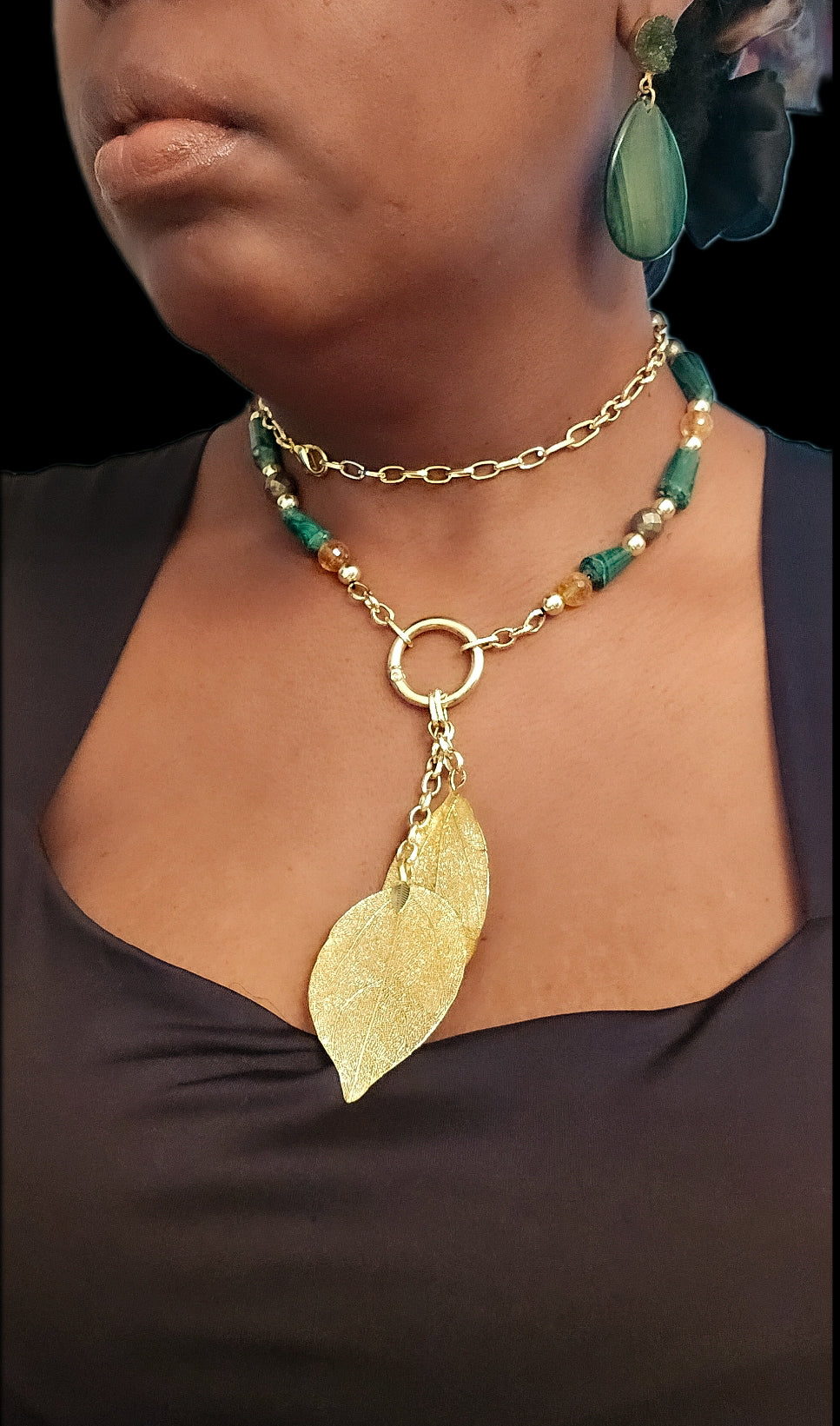 "Abundance Of Wealth" Necklace |Malachite , Citrine, and Pyrite L.Signature Collection by L.Styles