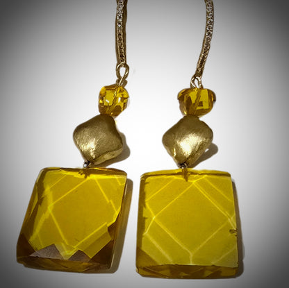 Natural Citrine and Gold over Antique Silver Diamond Drop Earring L.Signature Collection by L.Styles