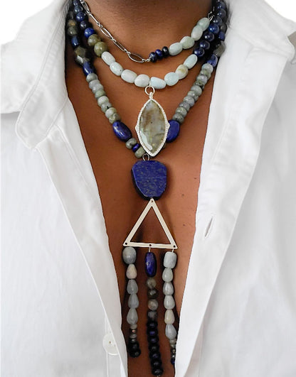 Labradorite and Lapis Lazuli Chunky Statememt Necklace L.Signature Collection by L.Styles