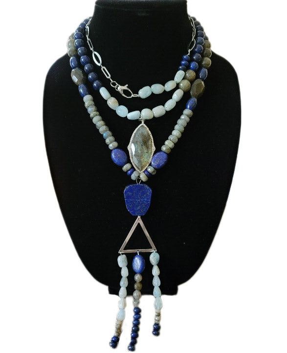 Labradorite and Lapis Lazuli Chunky Statememt Necklace L.Signature Collection by L.Styles