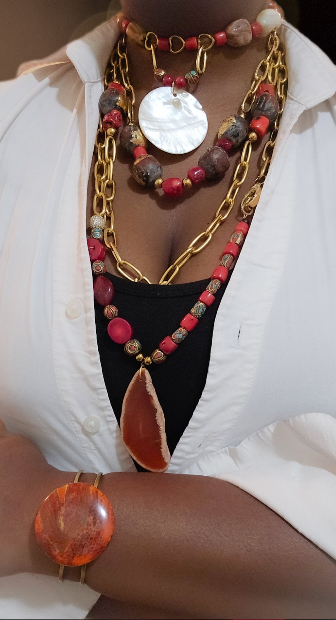 Antique Coral and Jasper Layered Necklace L.Signature Collection by L.Styles