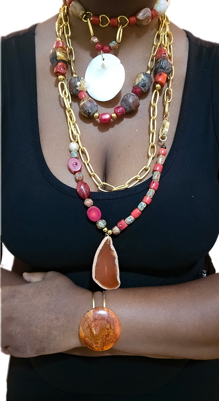 Antique Coral and Jasper Layered Necklace L.Signature Collection by L.Styles