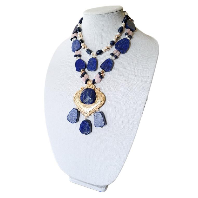 Antique Lapis Lazuli and Rose Gold Necklaxe L.Signature Collection by L.Styles