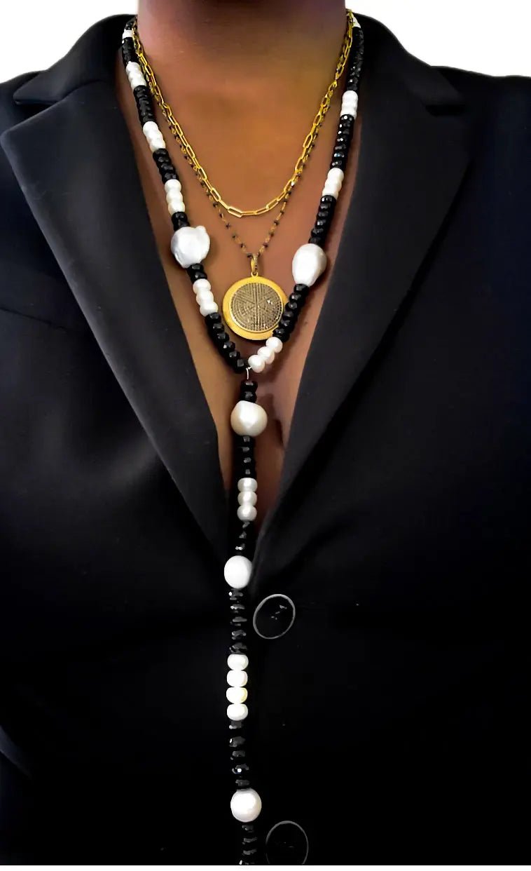 Baroque Pearls and Onyx Collar Necklace L.Signature Collection by L.Styles