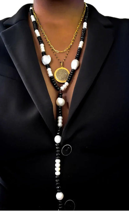 Baroque Pearls and Onyx Collar Necklace L.Signature Collection by L.Styles