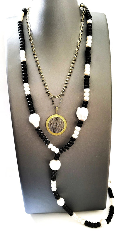 Baroque Pearls and Onyx Collar Necklace L.Signature Collection by L.Styles