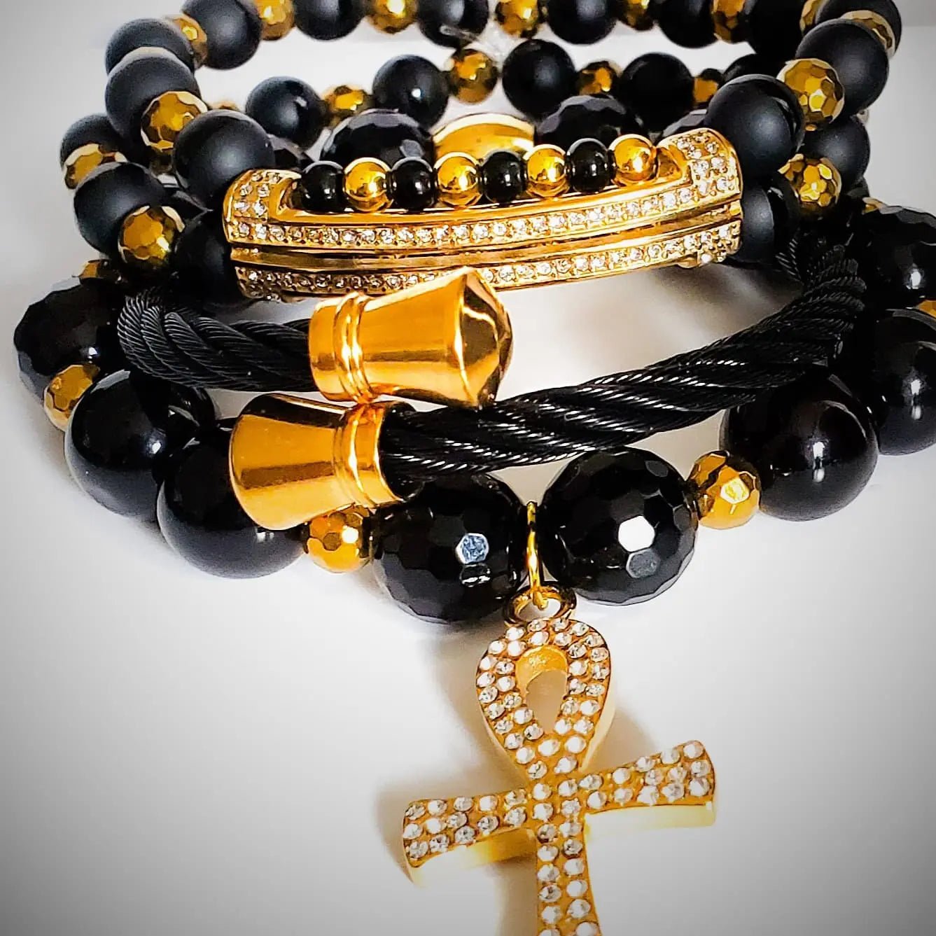 Black and Gold Ankh bracelet set L.Signature Collection