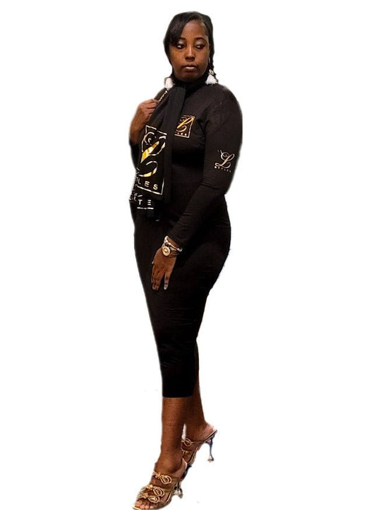 Black and Gold Turtleneck Midi Dress L.Styles, LLC