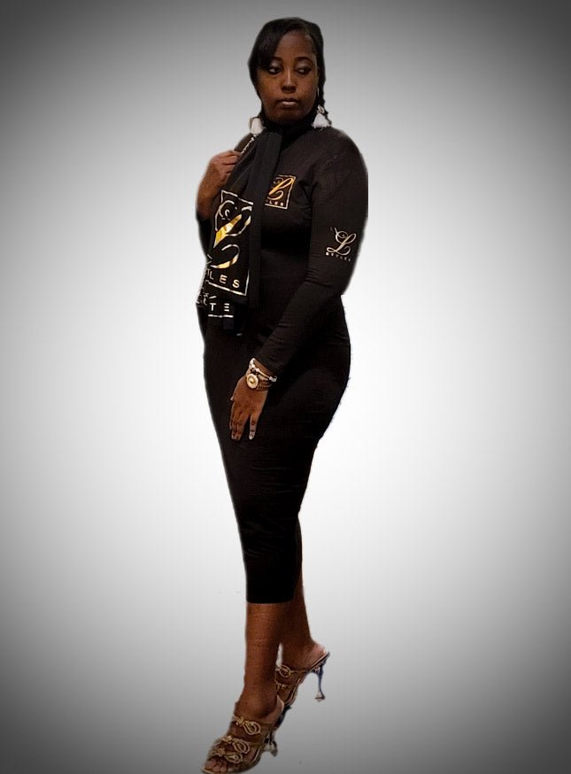 Black and Gold Turtleneck Midi Dress L.Styles, LLC