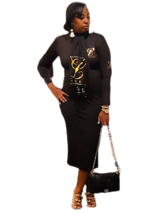 Black and Gold Turtleneck Midi Dress L.Styles, LLC