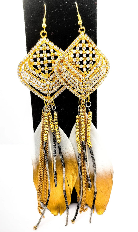 Black Diamonds and Feathers Fringe Earrings L.Signature Collection