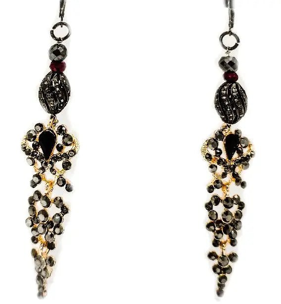 Black Diamonds and Ruby Dangling Earrings L.Signature Collection by L.Styles