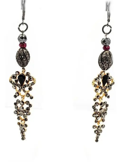 Black Diamonds and Ruby Dangling Earrings L.Signature Collection by L.Styles