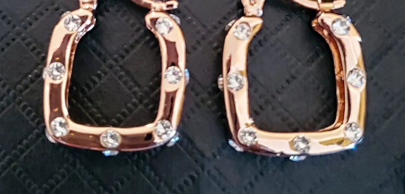 Borun America" Swarovski Rose Gold Block Earrings L.Signature Collection