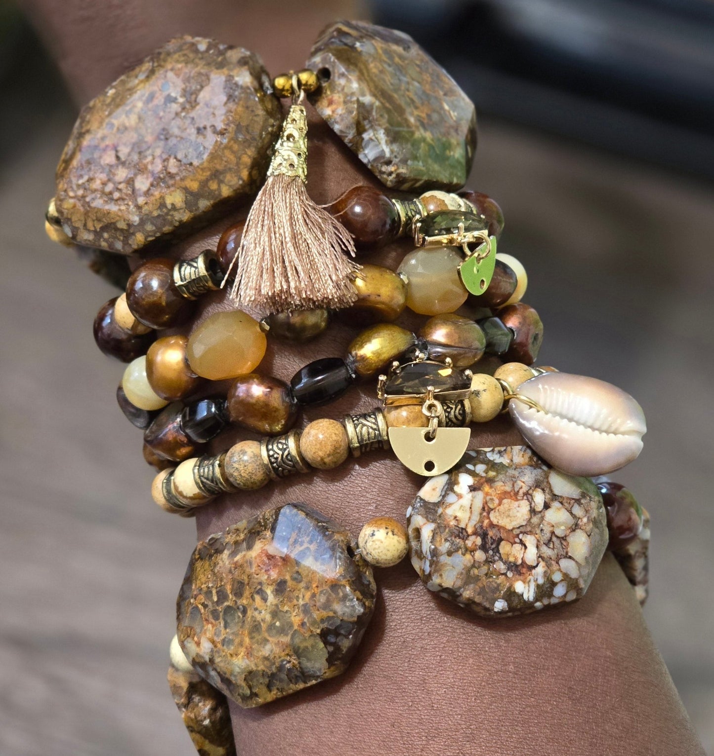 Bronzite Stacked Bracelet set L.Signature Collection by L.Styles