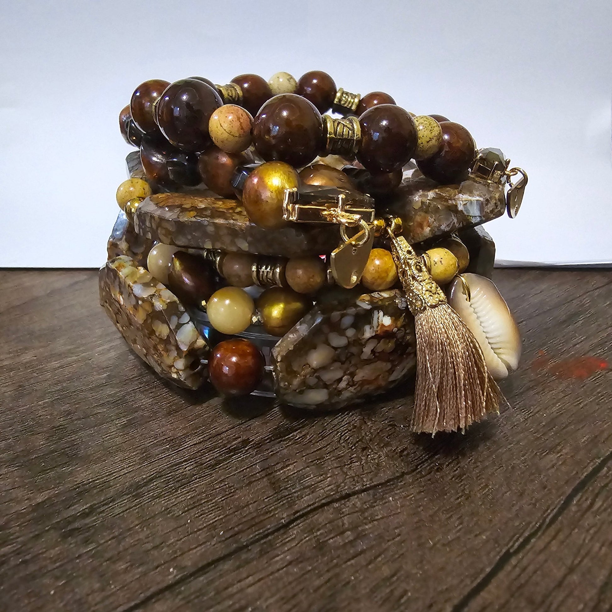 Bronzite Stacked Bracelet set L.Signature Collection by L.Styles