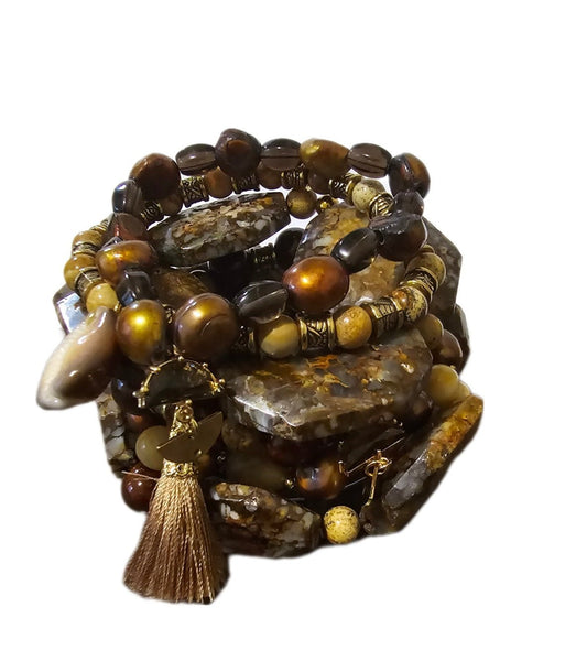 Bronzite Stacked Bracelet set L.Signature Collection by L.Styles