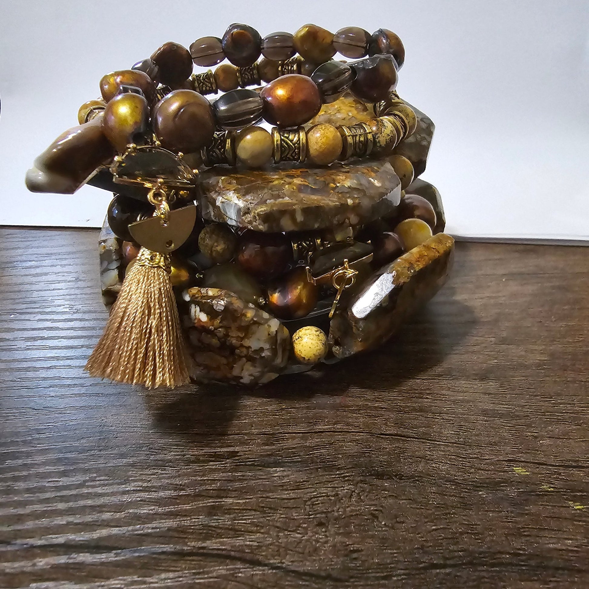 Bronzite Stacked Bracelet set L.Signature Collection by L.Styles